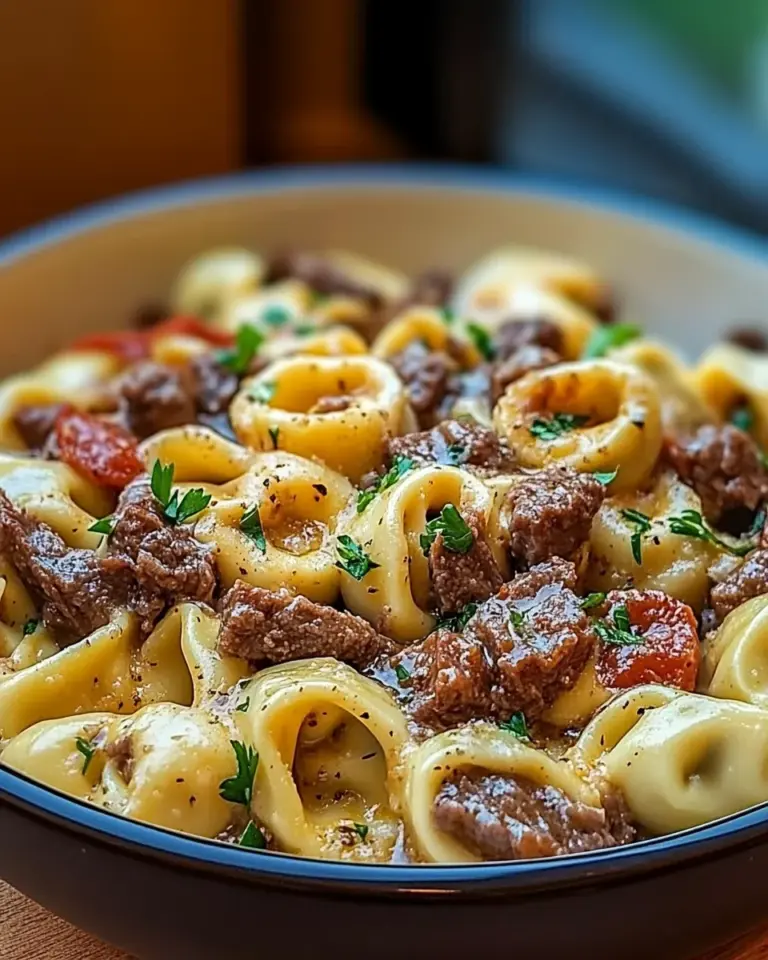 Cheesesteak Tortellini in Rich Provolone Sauce