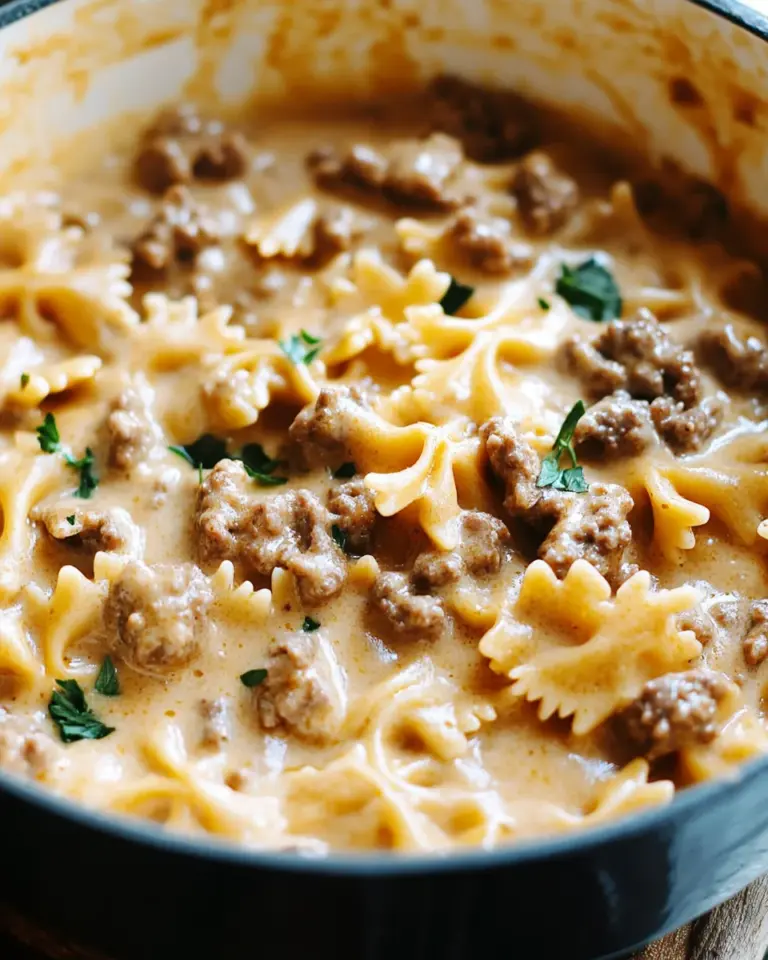 Cheesy Beef And Bowtie Pasta In Garlic Butter