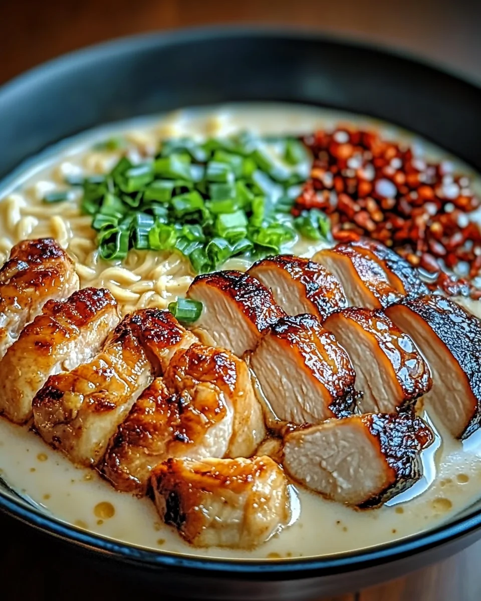 Fiery Chicken Ramen with Creamy Garlic Sauce