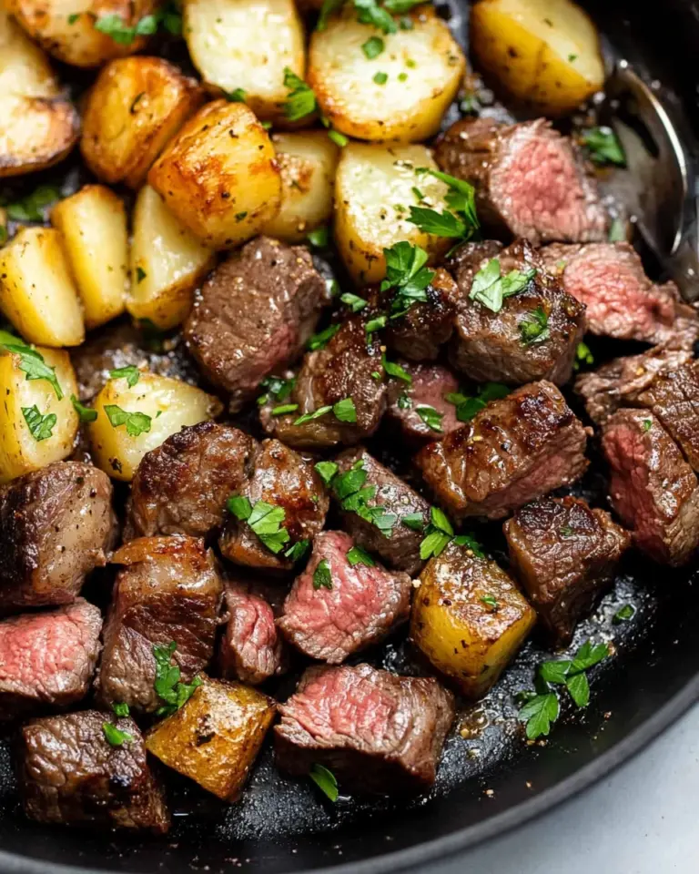 Garlic Butter Steak Bites and Potatoes