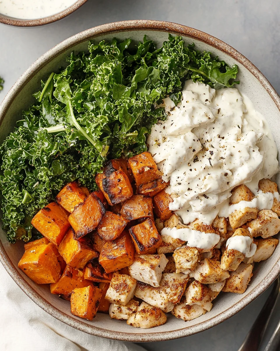 Roasted Chicken, Sweet Potato, and Kale Bowls