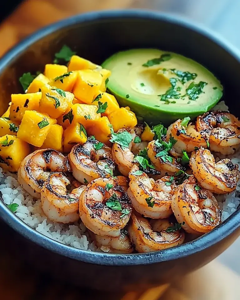 Shrimp and Avocado Bowls with Mango Salsa & Lime-Chili Sauce