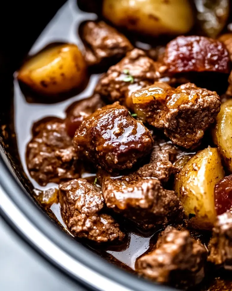 Slow Cooker Garlic Butter Beef Bites & Potatoes