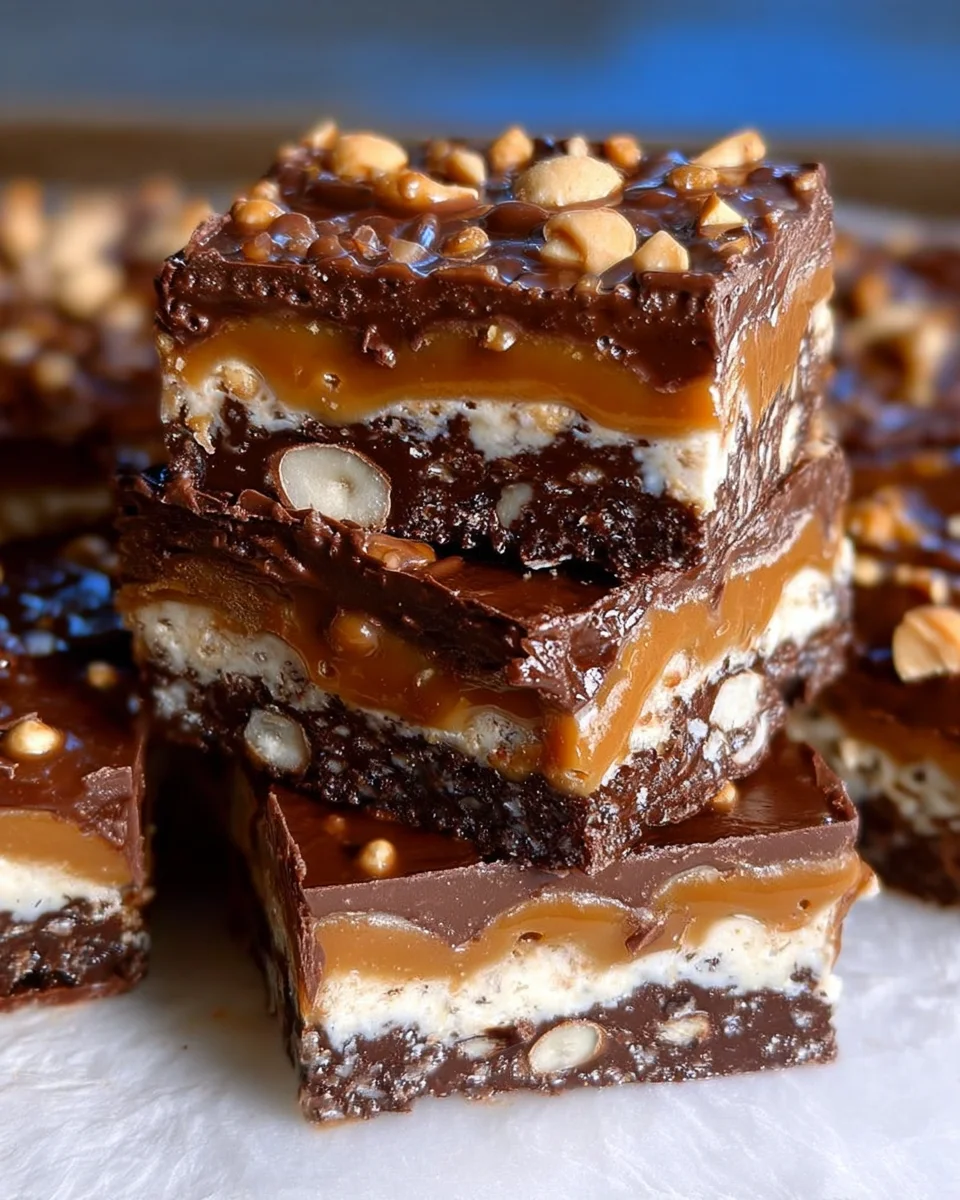 No Bake Crispy Snickers Bars 27 No